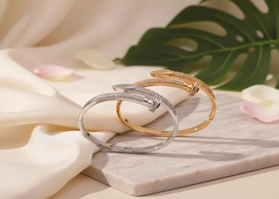Luxury Nail-Style Sparkle Bangle Set | Delivered Only in Dubai